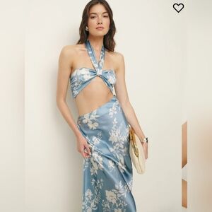 (SOLD) NEW Reformation Vivi Silk Maxi Dress 4 Maxi Cutout Blue White Floral ñ